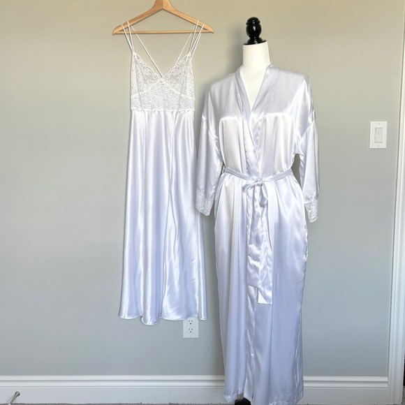 Vintage Victoria's Secret Coquette Maxi Slip Robe Set White Lace Lingerie 2pc XS - Picture 1 of 16